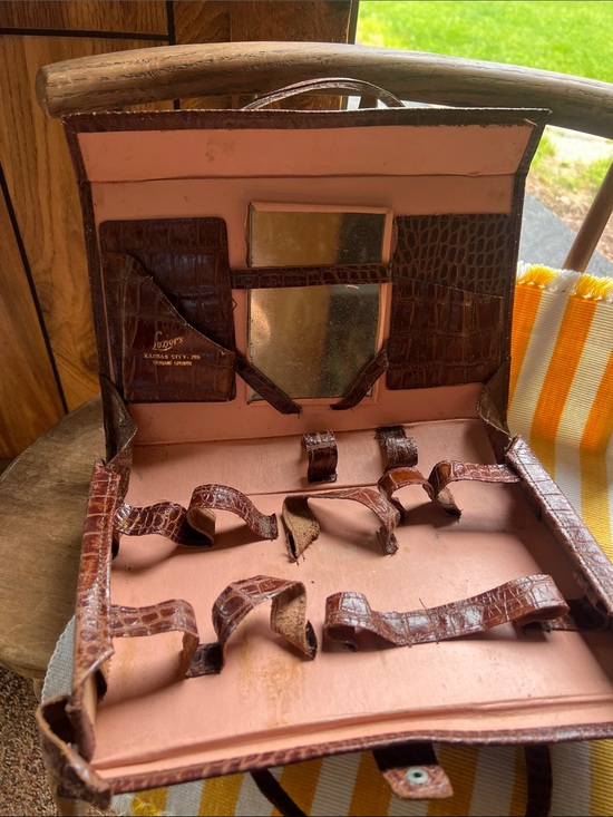Handbags - Luzier's Vintage Croc-Embossed Cosmetic Purse Case with Pink Lining